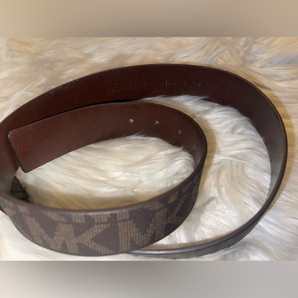 MICHAEL KORS BELT CHOCOLATE MK PRINTED LOGO GOLD SIZE MEDIUM - Picture 13 of 17